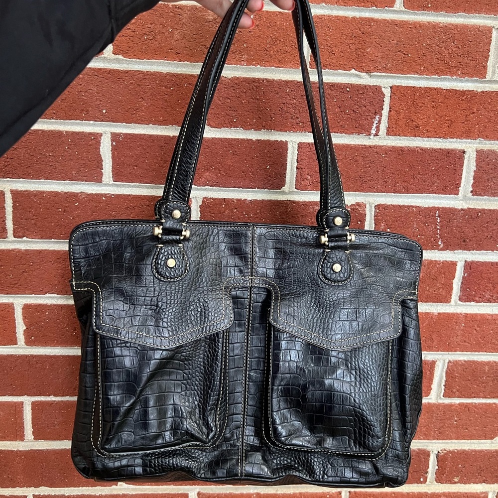 Black Croc-Embossed Bag Satchel